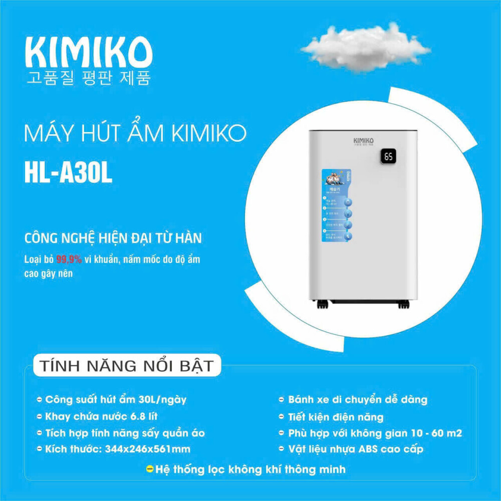 Máy hút ẩm KimiKo HL-A30L là dòng máy hút ẩm dân dụng cao cấp được nhiều gia đình Việt Máy hút ẩm KimiKo HL-A30L là dòng máy hút ẩm dân dụng cao cấp được nhiều gia đình Việt