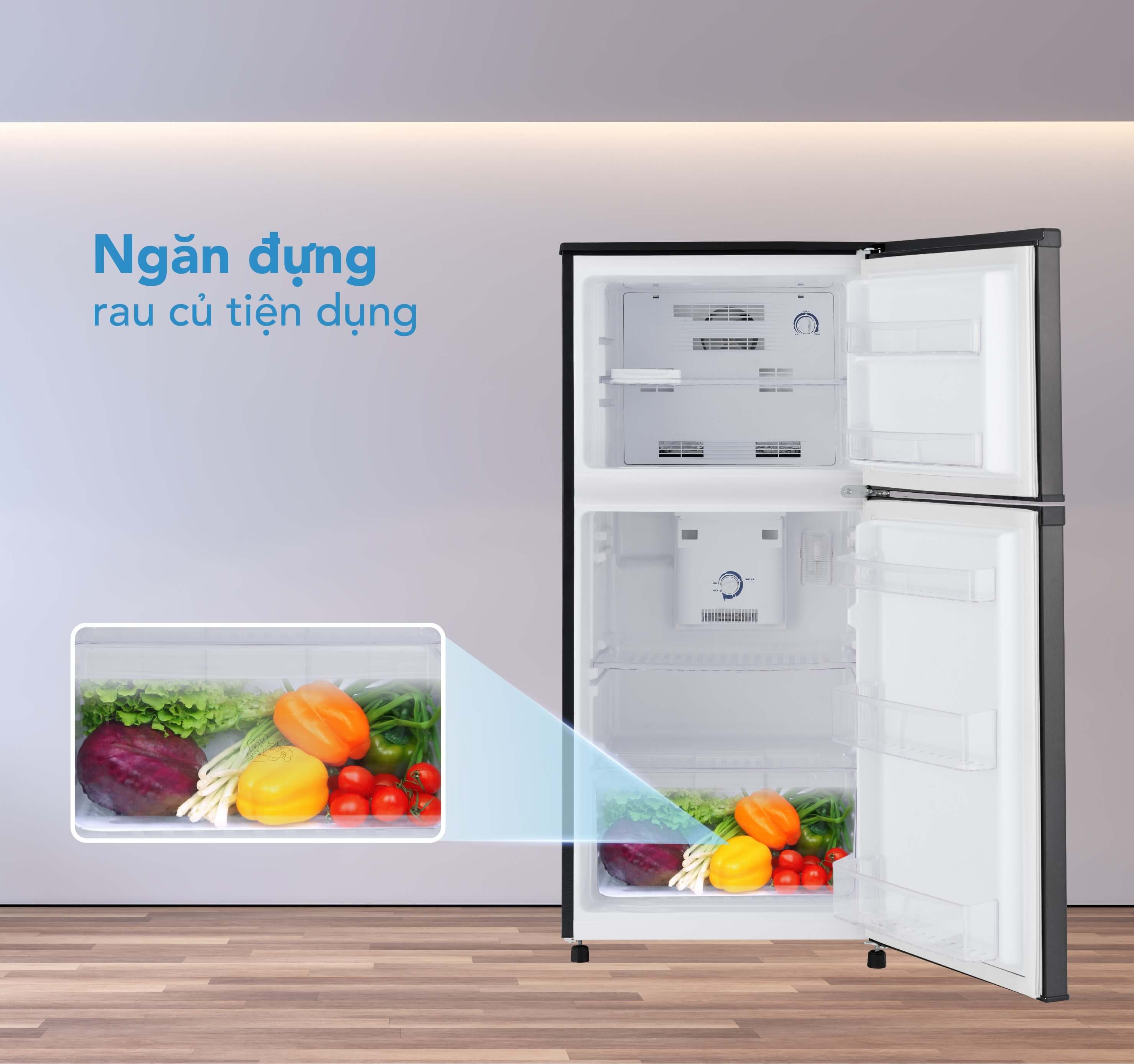Ngăn đựng rau củ được thiết kế chuyên biệt với khả năng cân bằng độ ẩm thông minh. Ngăn đựng rau củ được thiết kế chuyên biệt với khả năng cân bằng độ ẩm thông minh.