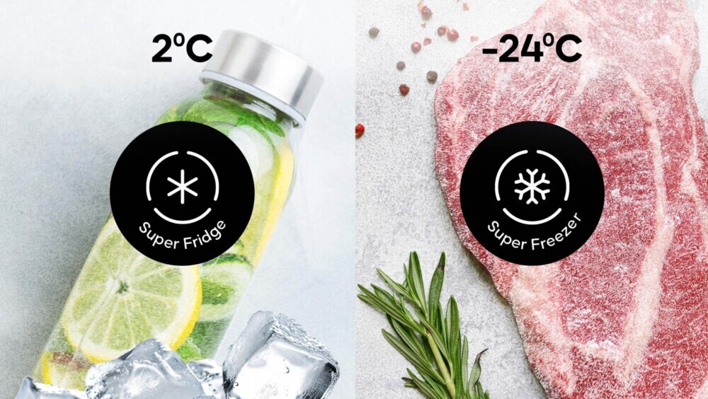 Tủ lạnh ProFresh được tích hợp chế độ Super Fridge hỗ trợ làm lạnh nhanh xuống mức 2°C nhằm giúp thực phẩm và đồ uống nhanh chóng đạt nhiệt độ lý tưởng