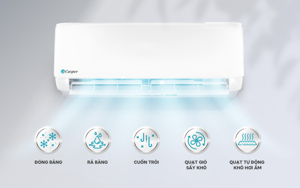 Điều hòa Casper được trang bị chức năng tự động làm sạch dàn lạnh iClean hiện đại giúp hạn chế bụi bẩn