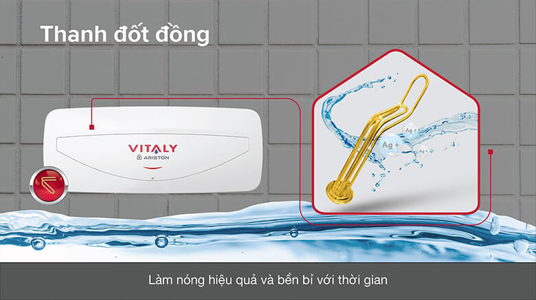 Bình nóng lạnh Ariston Vitaly 20 Slim 2.5 FE được trang bị công suất hoạt động lên đến 2.500W
