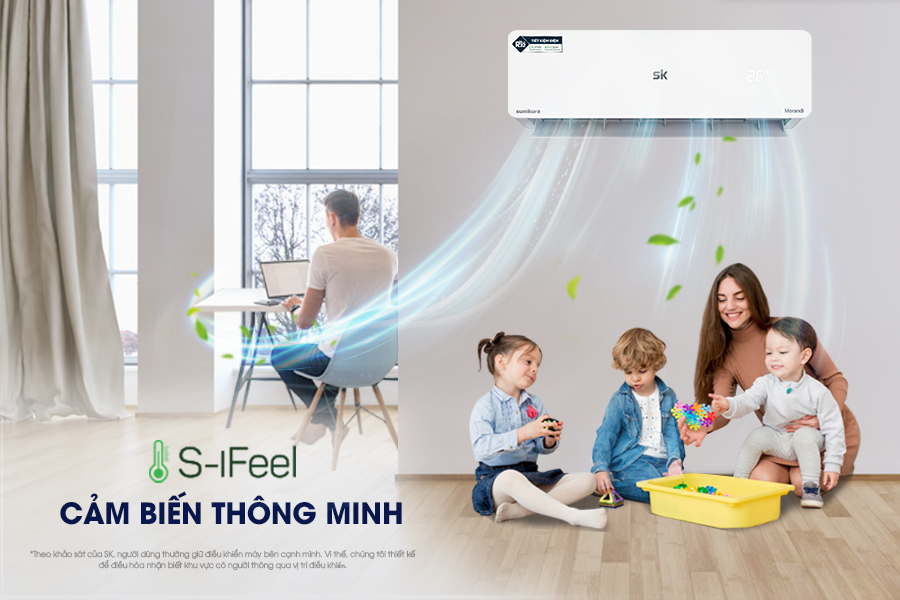 Công nghệ S-iFeel cho phép máy điều chỉnh hướng gió và tốc độ quạt một cách tự động để tạo ra môi trường làm mát phù hợp