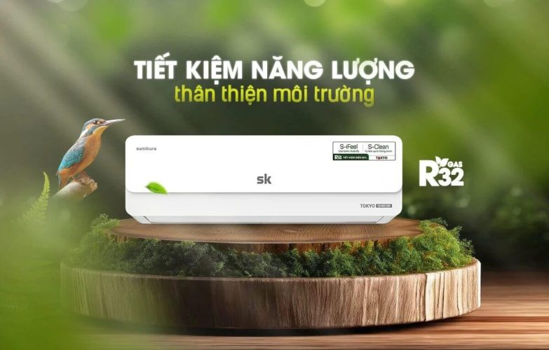 Điều hòa SK Tokyo Inverter sử dụng gas R32, dòng môi chất lạnh hiện đại được đánh giá cao về hiệu suất và tính an toàn