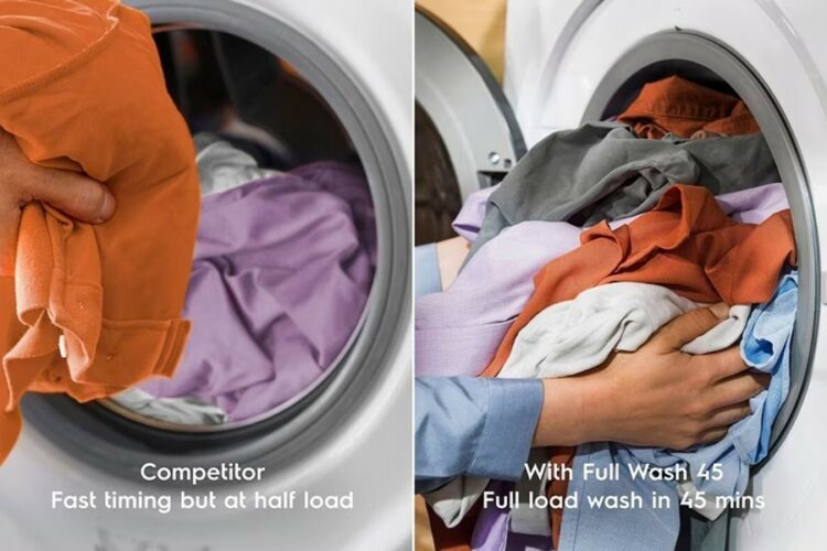 Giặt sạch toàn bộ tải trọng chỉ trong 45 phút Giặt sạch toàn bộ tải trọng chỉ trong 45 phút