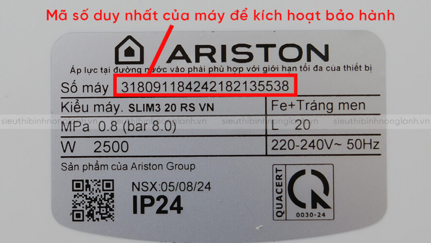 ma so kich hoat bao hanh ariston
