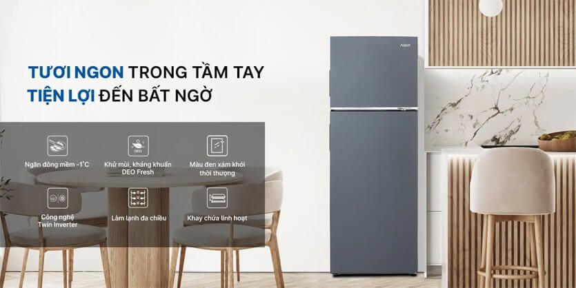 tu lanh aqua inverter 283 lit thiet ke phu hop gia dinh 3 nguoi