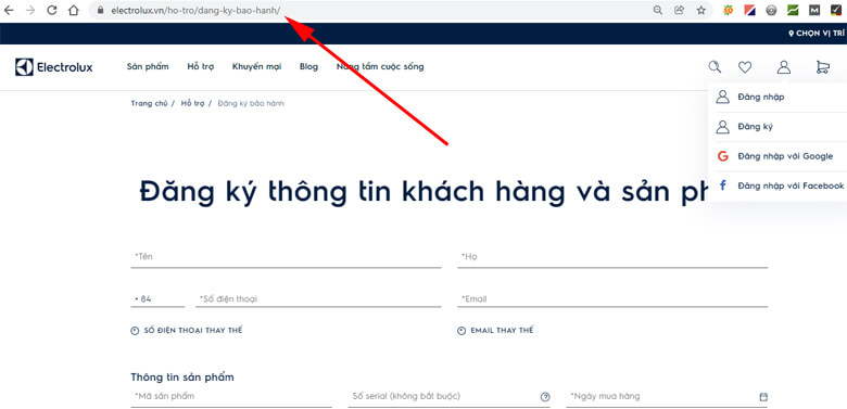 kich hoat bao hanh dien tu electrolux
