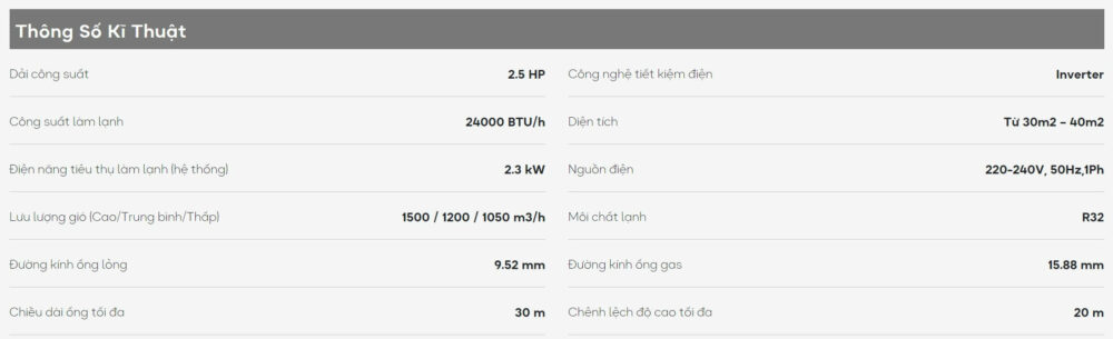 thông số kĩ thuật điều hòa casper cc 24is35 