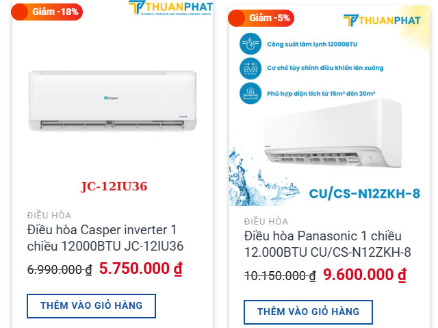 So sanh dieu hoa Casper va Panasonic ve gia