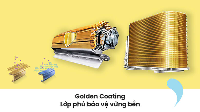 Cả dàn nóng và dàn lạnh của điều hòa Comfee đều được phủ lớp Golden Coating trên lá tản nhiệt nhôm