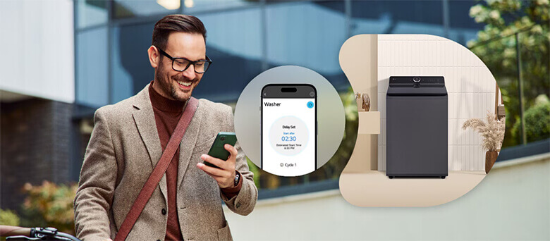 Tính năng Smart Diagnosis cho phép máy tự động phát hiện và truyền tín hiệu lỗi đến trung tâm hỗ trợ LG thông qua điện thoại