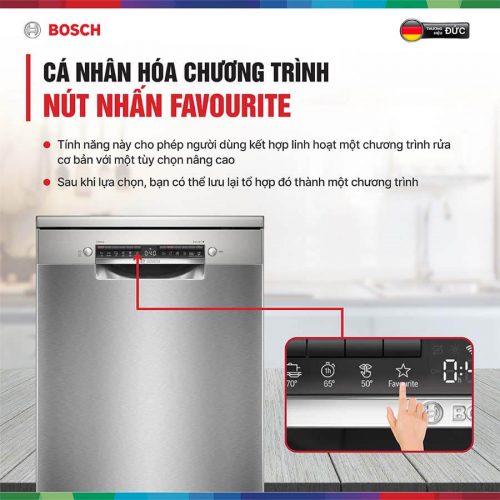 Tính năng Favourite giúp người dùng lưu lại tổ hợp chương trình rửa và tùy chọn yêu thích.