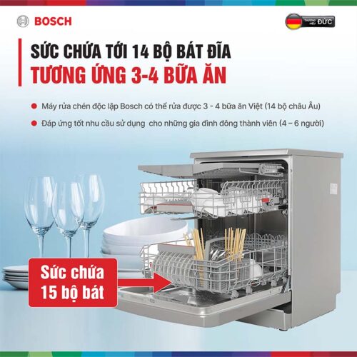 Máy rửa bát Bosch SMS6ZCI00P có khả năng rửa tối đa 14 bộ bát đĩa châu Âu