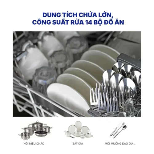 Bosch SMI6ECS10E có khả năng rửa lên đến 14 bộ bát đĩa tiêu chuẩn châu Âu