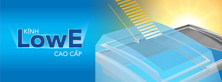 Tủ sử dụng kính cường lực LowE cao cấp, có khả năng phản xạ nhiệt và hạn chế hấp thụ nhiệt từ môi trường bên ngoài.