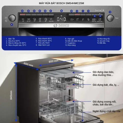 Điểm nổi bật đầu tiên của máy rửa chén Bosch SMS4HMC25M chính là thiết kế độc lập tiện lợi, cho phép người dùng dễ dàng bố trí máy ở nhiều vị trí khác nhau