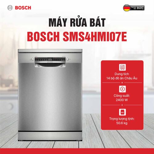 Bosch SMS4HMI07E sở hữu kiểu dáng hình hộp chữ nhật đứng quen thuộc với gam màu bạc tinh tế Bosch SMS4HMI07E sở hữu kiểu dáng hình hộp chữ nhật đứng quen thuộc với gam màu bạc tinh tế