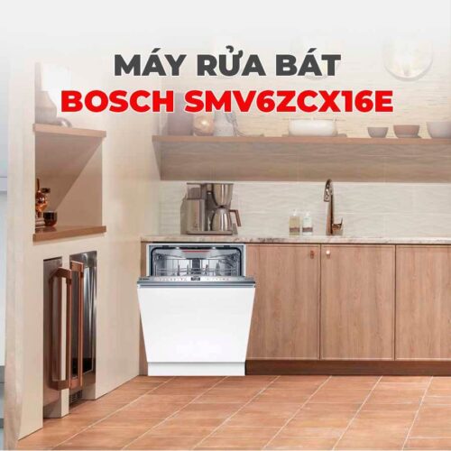 Bosch SMV6ZCX16E sở hữu thiết kế âm tủ toàn phần, đồng nghĩa với việc toàn bộ thân máy được lắp đặt ẩn bên trong hệ tủ bếp.