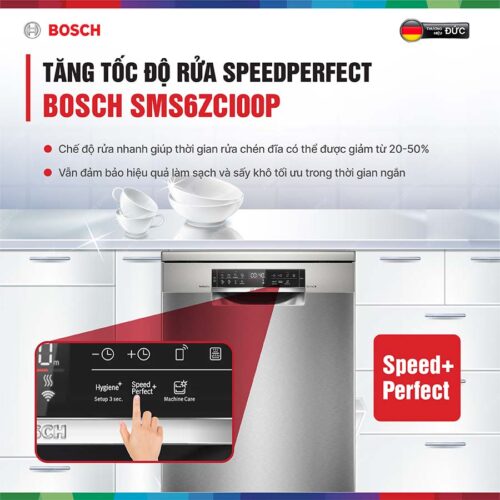 Tính năng SpeedPerfect+ cho phép rút ngắn thời gian rửa mà vẫn đảm bảo hiệu quả làm sạch tối ưu.