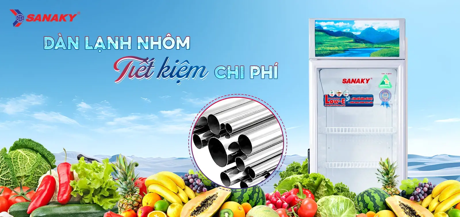 Tủ mát Sanaky VH-408KL được trang bị dàn lạnh bằng nhôm chất lượng cao với khả năng truyền nhiệt tốt, giúp làm lạnh nhanh và duy trì nhiệt độ ổn định trong toàn bộ khoang tủ.