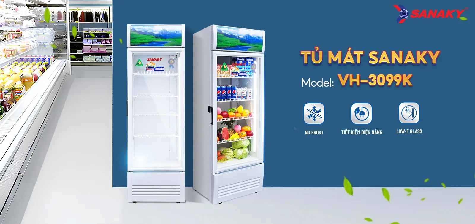 Tủ mát Sanaky VH-3099K sở hữu thiết kế 1 cánh cửa kính trong suốt với kiểu dáng sang trọng, hiện đại.