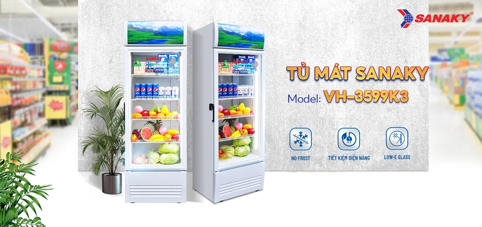 Tủ mát Sanaky VH-3599K3 được thiết kế theo phong cách hiện đại với một cánh cửa kính trong suốt giúp người dùng dễ dàng quan sát Tủ mát Sanaky VH-3599K3 được thiết kế theo phong cách hiện đại với một cánh cửa kính trong suốt giúp người dùng dễ dàng quan sát