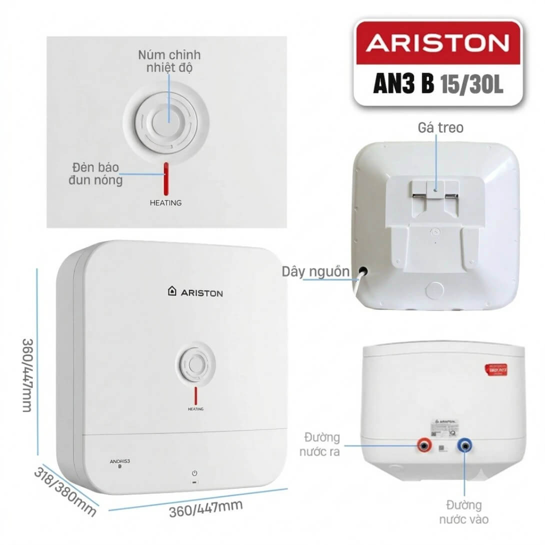 Điểm nổi bật của Ariston AN3 30 B 30 lít chính là việc sử dụng thanh gia nhiệt bằng đồng nguyên chất 100% Điểm nổi bật của Ariston AN3 30 B 30 lít chính là việc sử dụng thanh gia nhiệt bằng đồng nguyên chất 100%