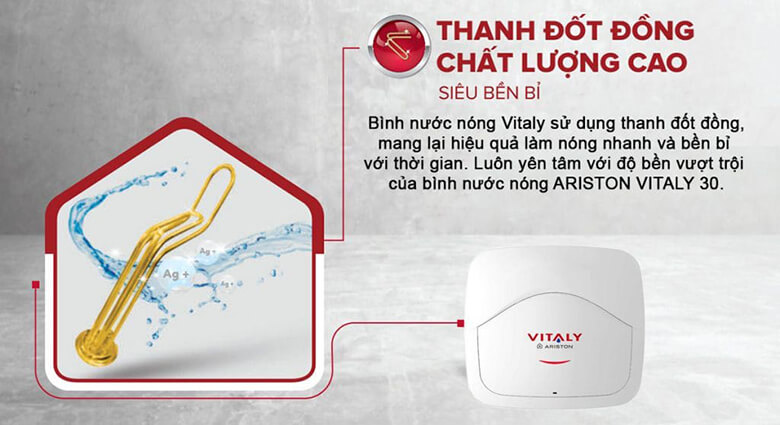 Vitaly 30 2.5 FE được trang bị công suất hoạt động 2.500W, mang lại khả năng gia nhiệt nhanh hơn so với nhiều dòng bình nước nóng thông thường