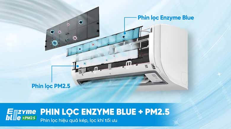 Ngoài Streamer, điều hòa còn được trang bị phin lọc Enzyme Blue có khả năng khử mùi và ức chế sự phát triển của vi khuẩn, nấm mốc cũng như các tác nhân gây dị ứng trong không khí.