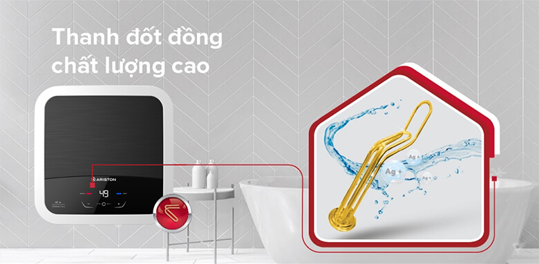 ình nóng lạnh Ariston AN3 15 LUX chính là hệ thống thanh đốt bằng đồng nguyên chất 100%.