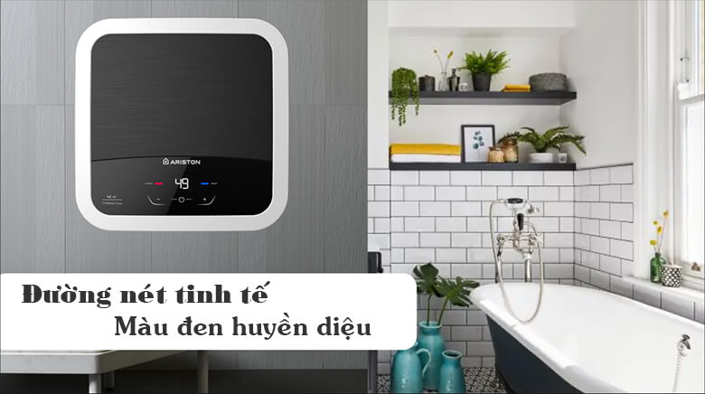 Ngay từ cái nhìn đầu tiên, bình nóng lạnh Ariston AN3 15 LUX 15L đã gây ấn tượng mạnh với thiết kế vuông nhỏ gọn cùng gam màu đen huyền bí đầy tinh tế.