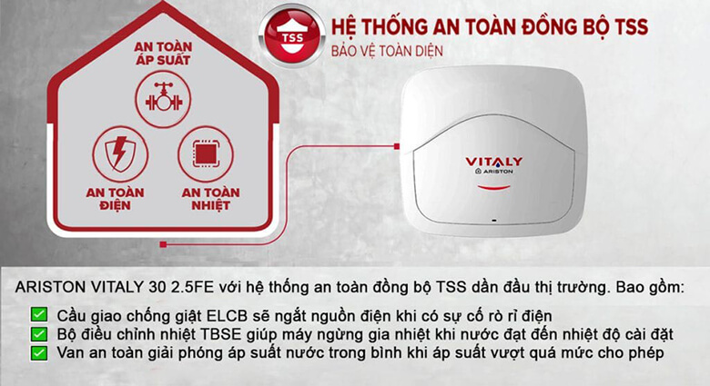 An toàn luôn là yếu tố được Ariston đặc biệt chú trọng trên các dòng bình nước nóng và Vitaly 30 2.5 FE cũng không phải ngoại lệ