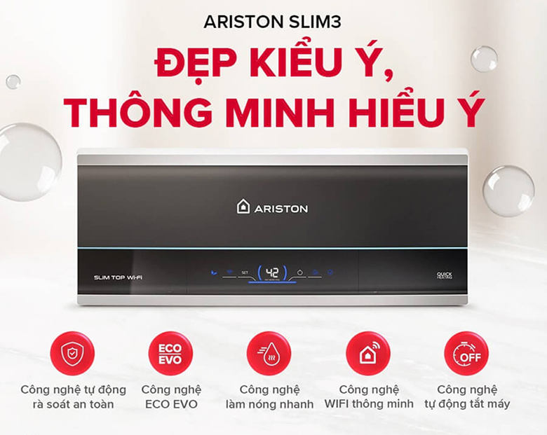 Ariston SL3 20 TOP WIFI VN sở hữu thiết kế mang đậm phong cách Ý với kiểu dáng thanh lịch