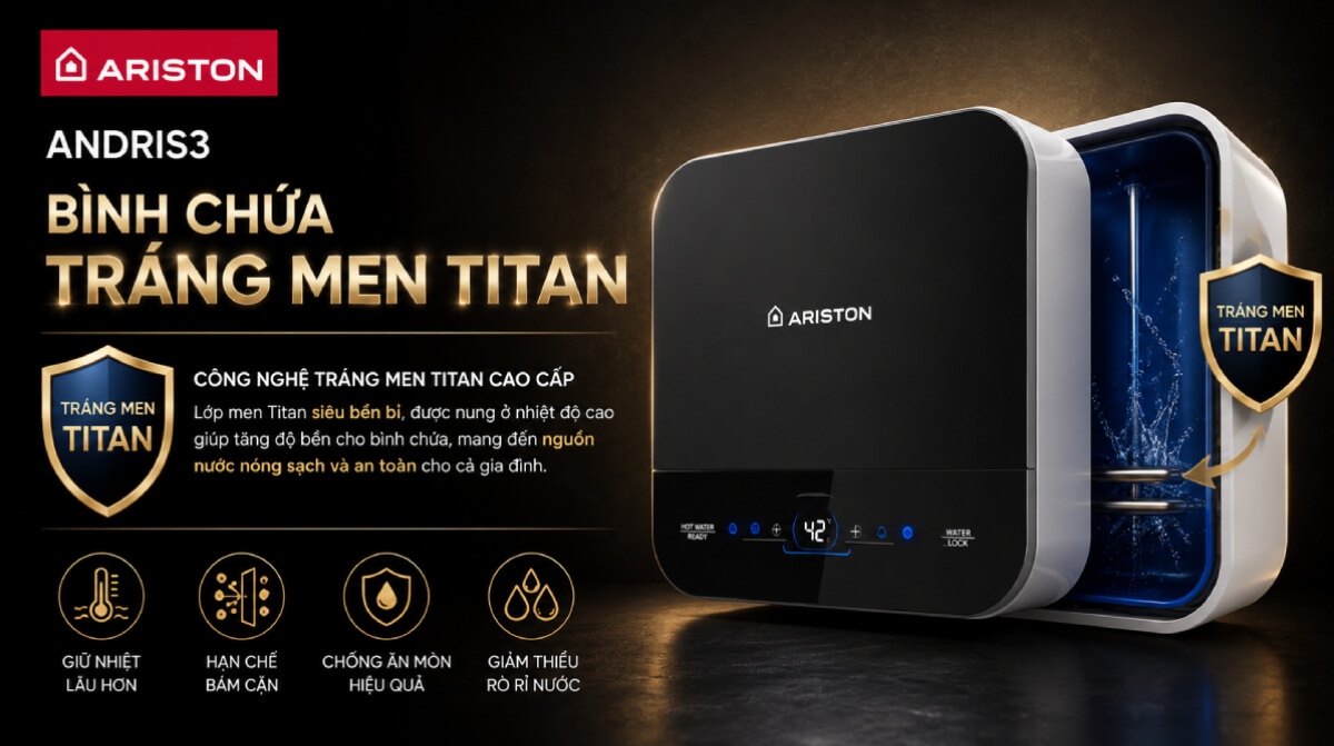Một trong những ưu điểm nổi bật của Ariston AN3 30 TOP WIFI là sử dụng thanh đốt được chế tạo hoàn toàn từ Titan cao cấp.