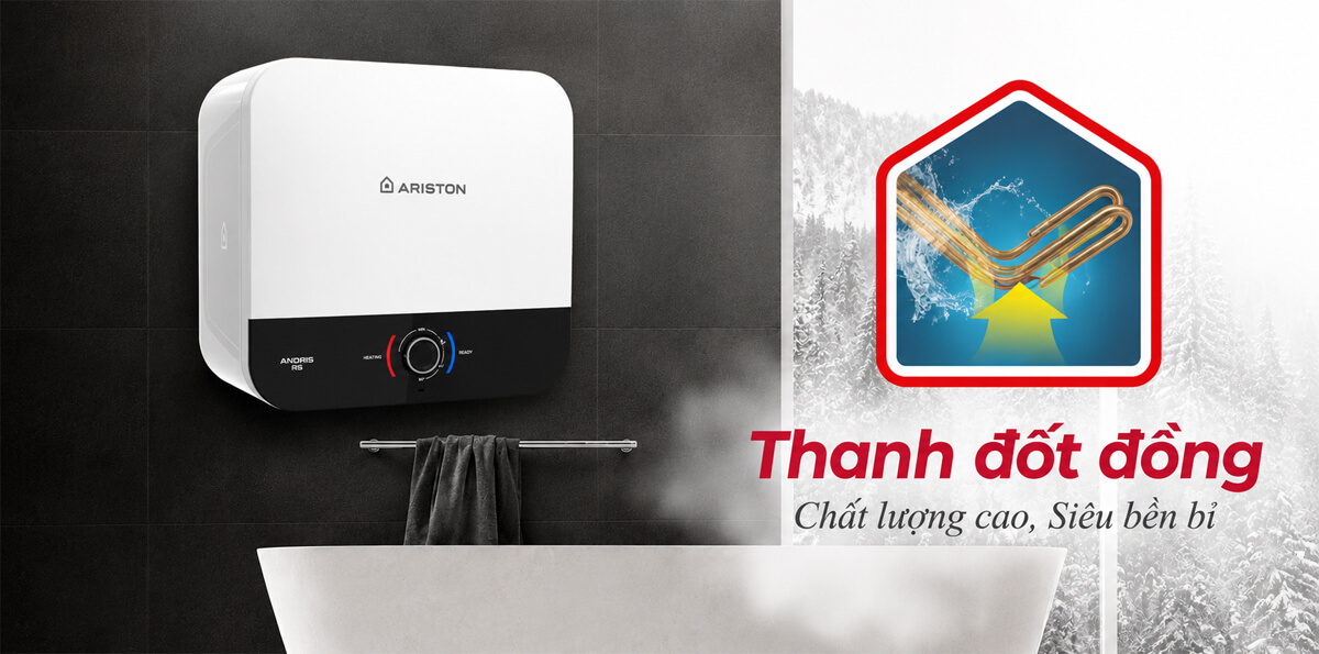 Ariston AN3 30 RS 30 lít là hệ thống thanh đốt được chế tạo hoàn toàn từ 100% đồng nguyên chất.