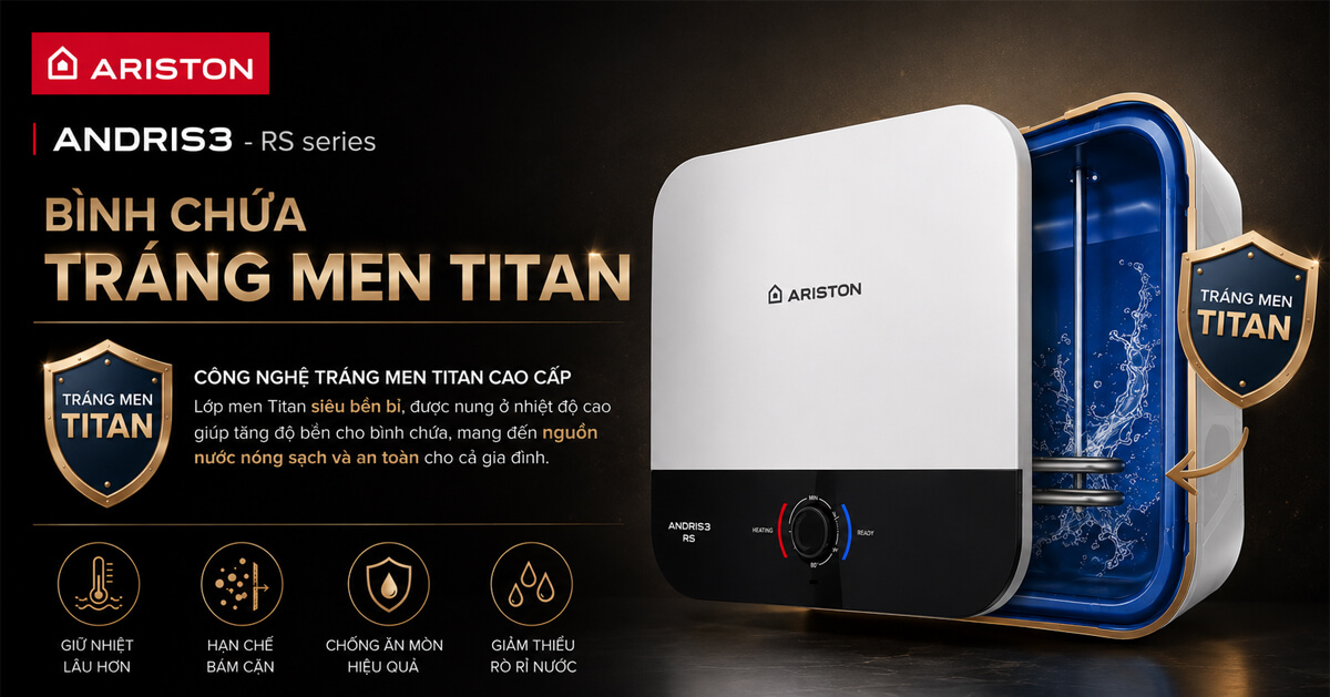 Để đảm bảo tuổi thọ cho sản phẩm, Ariston đã trang bị cho AN3 30 RS bình chứa được phủ lớp men Titan cao cấp.