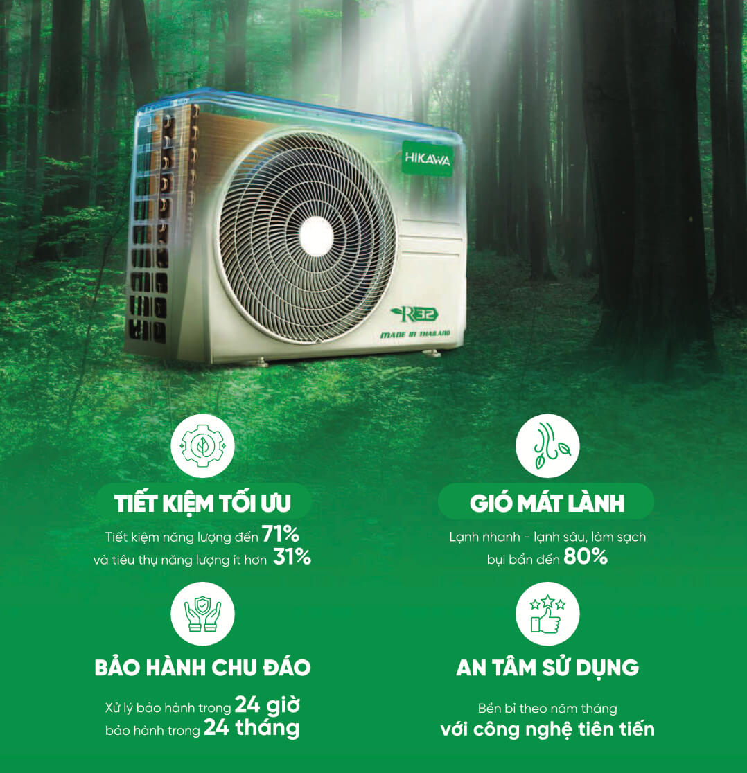 Một trong những điểm nổi bật trên điều hòa âm trần Cassette HIKAWA HI-C1W15AT/HO-C1W15AT là Công nghệ Xanh